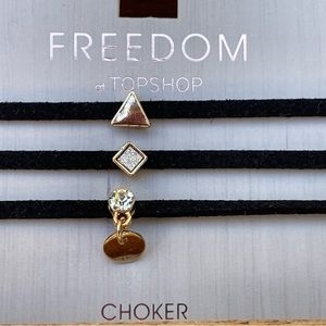 Topshop Freedom 3 Strand Black Choker Necklace Adjustable NWT